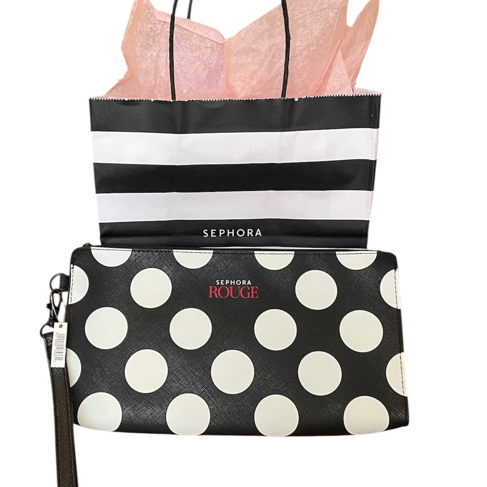 SEPHORA ROUGE Black & White Polka Dot Cosmetic Bag, rare 2018 NWT.
